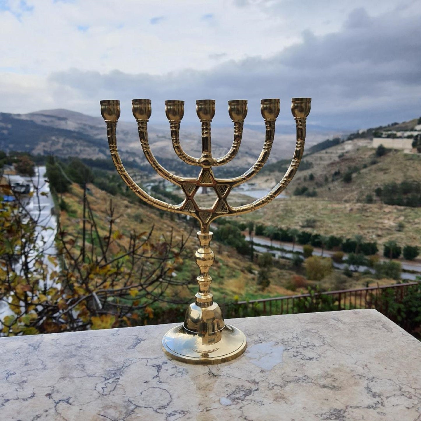 Menorah Candel Holder Seven Branch Menora With Star Of David Brass Copper From Israel Height 8.6 Inches