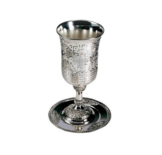 Big Kiddush Cup Goblet Elijah the prophet Silver Plated for Shabbat kiddush ceremony