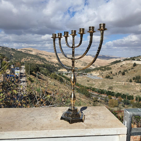 XXL Jerusalem Temple Menorah                 7 Branch Menora Made Of Brass Copper Beautiful Candle Holder, 17.3 Inch Height