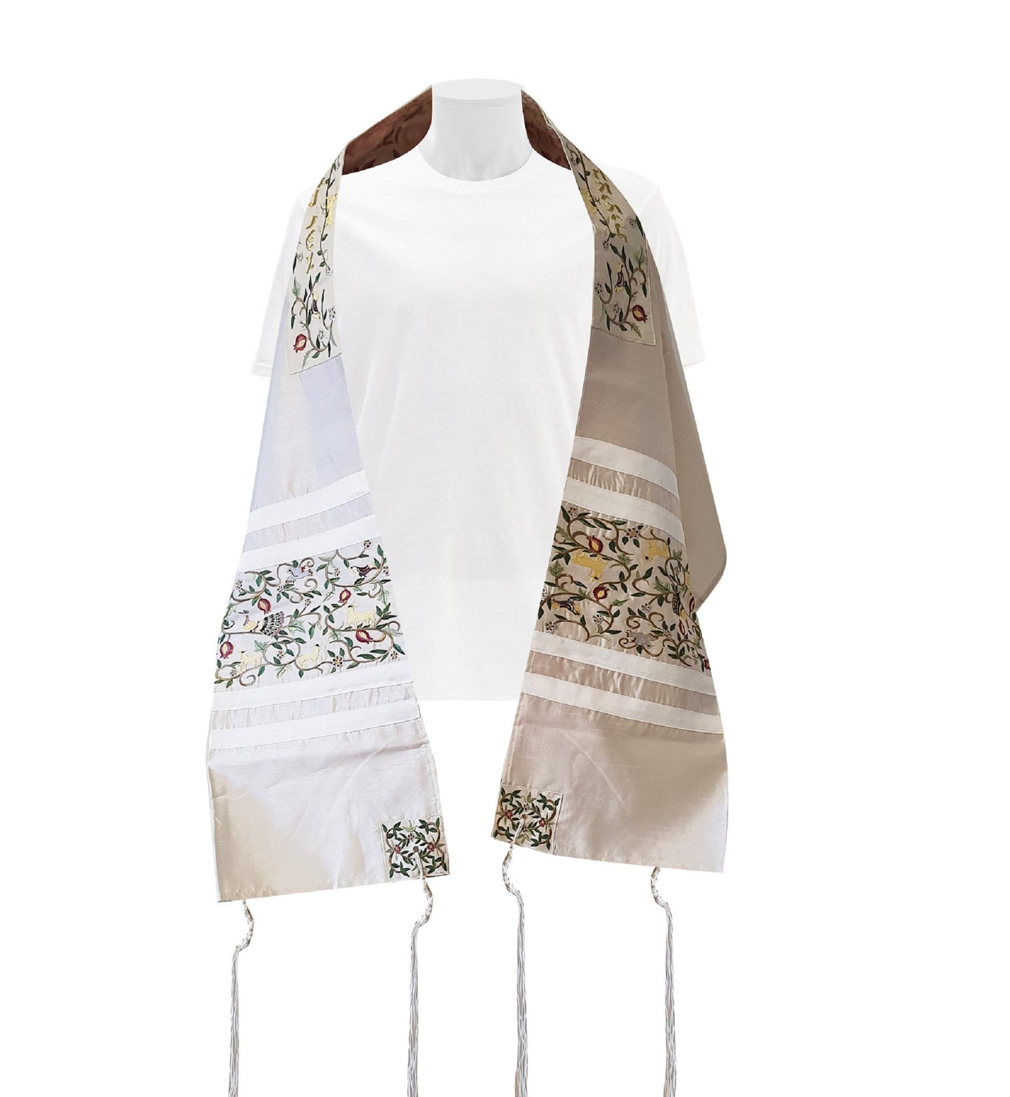 Tallit Prayer Shawl For Women / Bat Mitzvah 100% Kosher Embroidered WitH Flowers Include Matching Bag & yarmulka