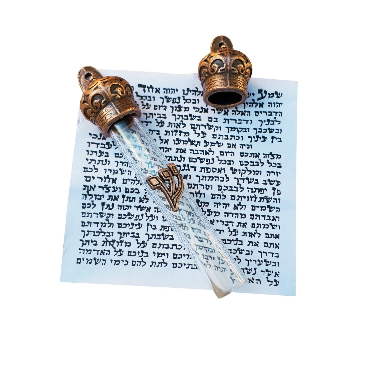 Door Mezuzah Case With scroll, 5 Pieces Judaica Israel gift -Jewish Art Scripture Parchment Non Kosher