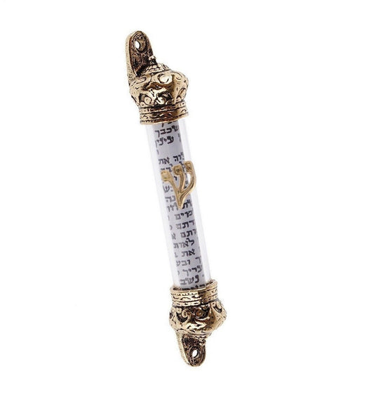 Set Of 2 Crown Design Glass Mezuzah Case with Decorative Scroll Non Kosher Klaf