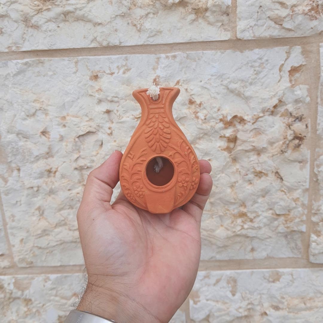 8  Herodian Oil Lamp With Wick Biblical Antique Replica Oil Lamp Israel Jewish Judaica Gift