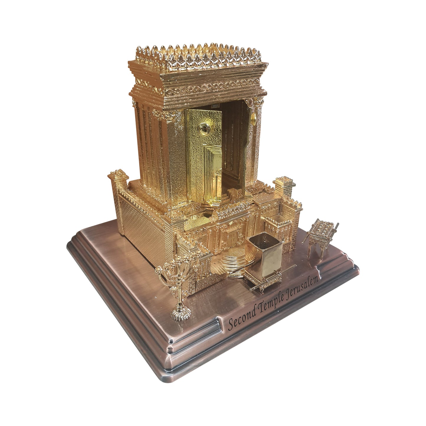 Jerusalem Holy Temple Replica, Metal Model Gold Tone Plated Judaica Gift From Israel