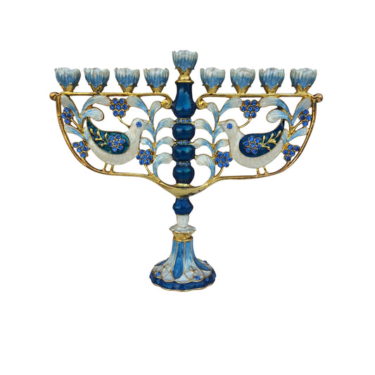 Hanukkah Menorah -  Jewish Chanukkiha 6.5 Inch Height Decorated With Enamel