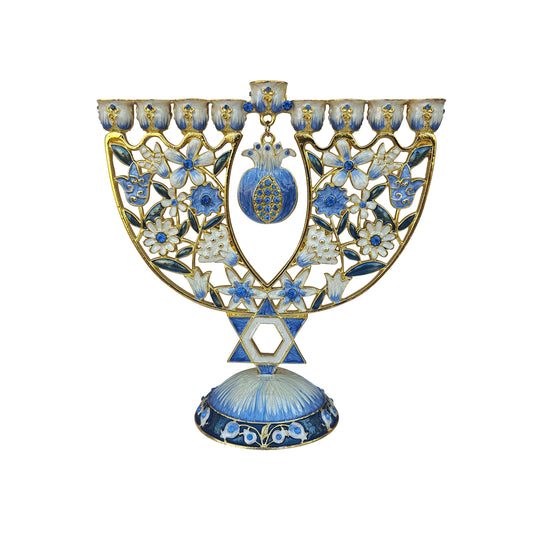 Hanukkah Menorah -  Jewish Chanukkiha 6.3  Inch Height Decorated With Enamel