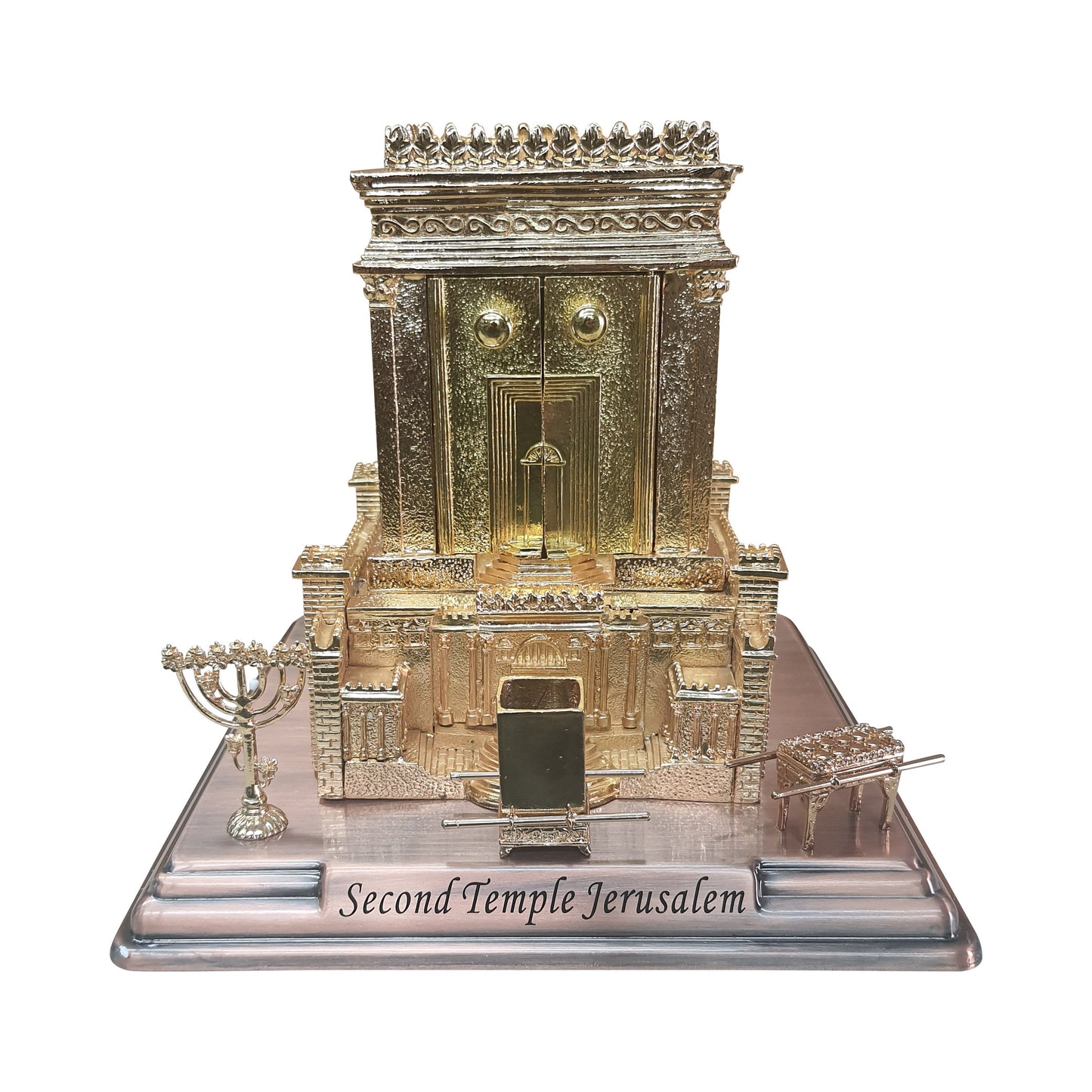 Jerusalem Holy Temple Replica, Metal Model Gold Tone Plated Judaica Gift From Israel