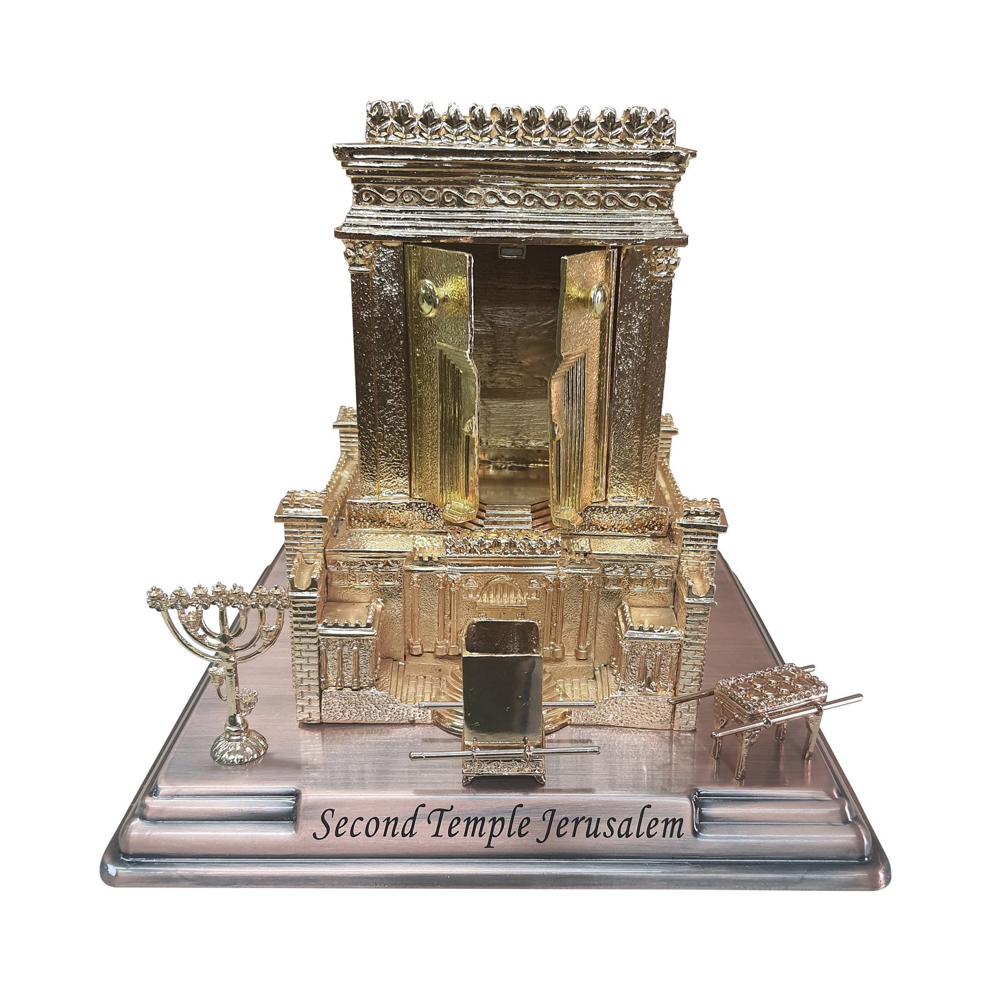 Jerusalem Holy Temple Replica, Metal Model Gold Tone Plated Judaica Gift From Israel