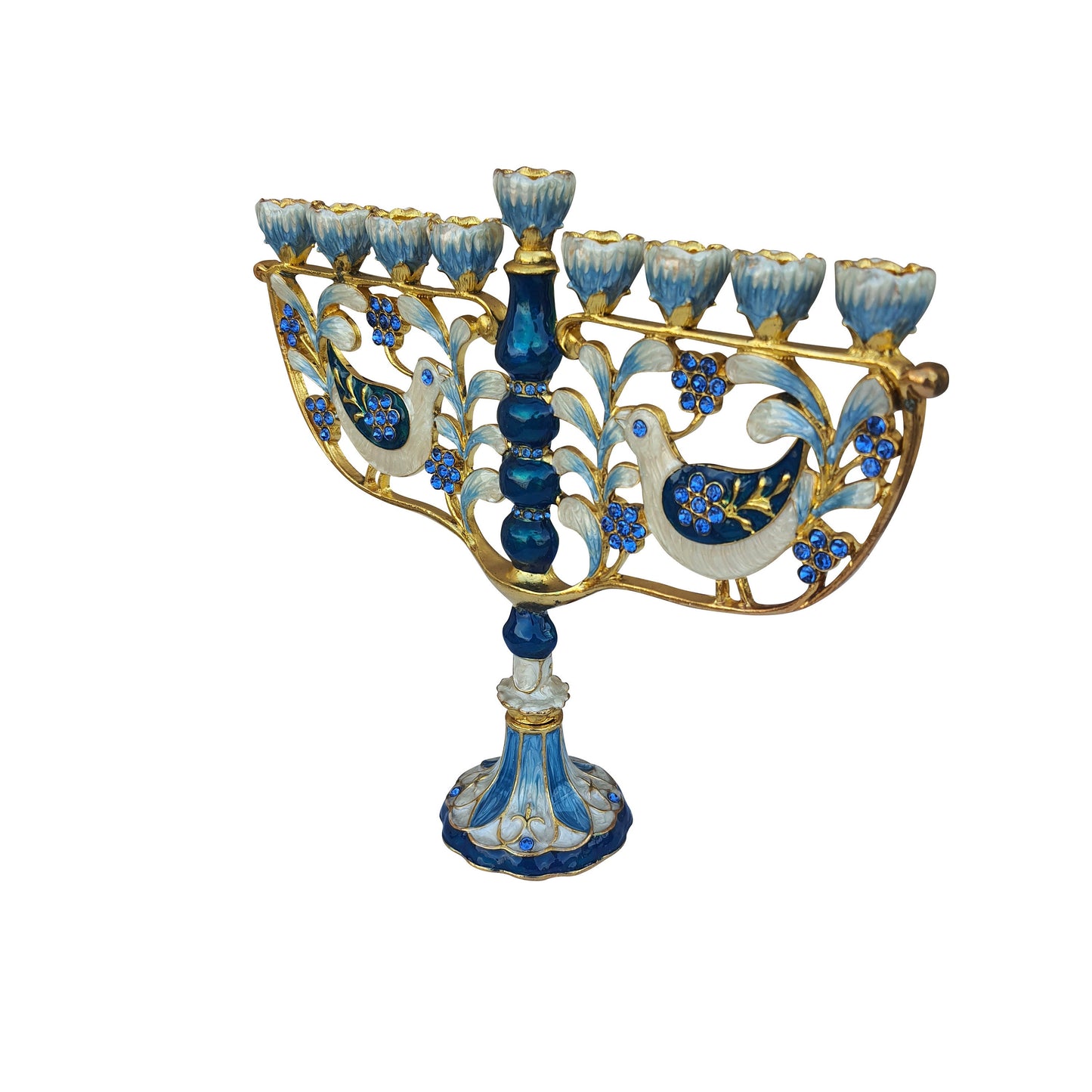 Hanukkah Menorah -  Jewish Chanukkiha 6.5 Inch Height Decorated With Enamel