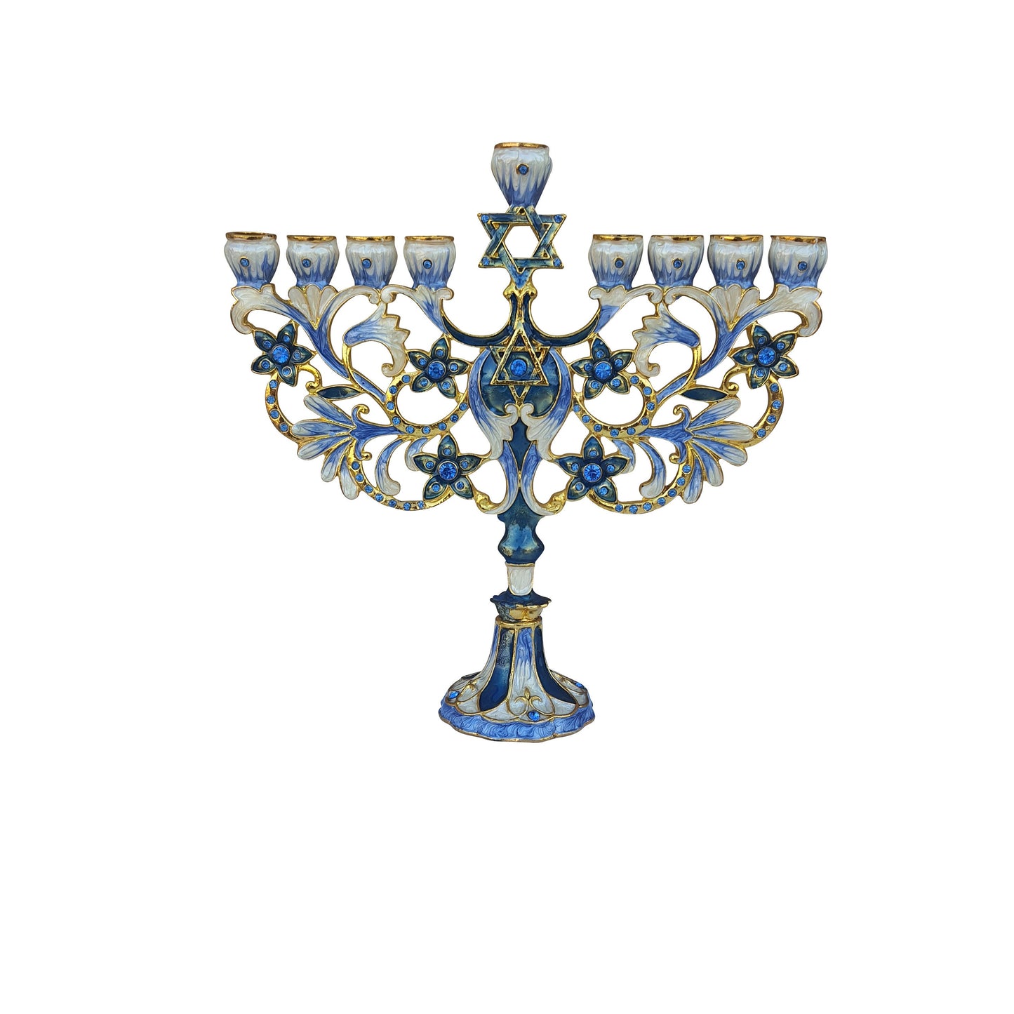 Hanukkah Menorah -  Jewish Chanukkiha 7 Inch Height Decorated With Enamel