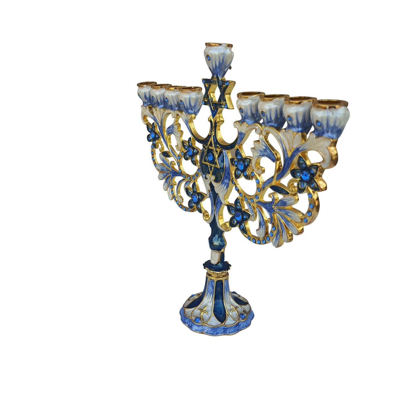 Hanukkah Menorah -  Jewish Chanukkiha 7 Inch Height Decorated With Enamel