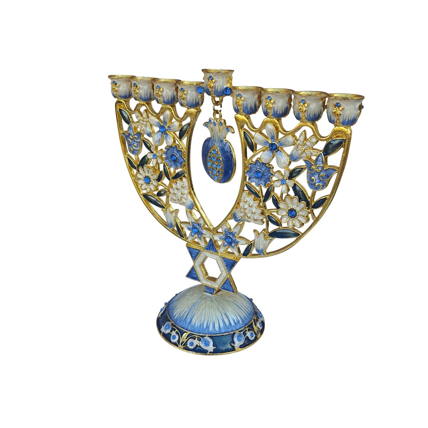 Hanukkah Menorah -  Jewish Chanukkiha 6.3  Inch Height Decorated With Enamel