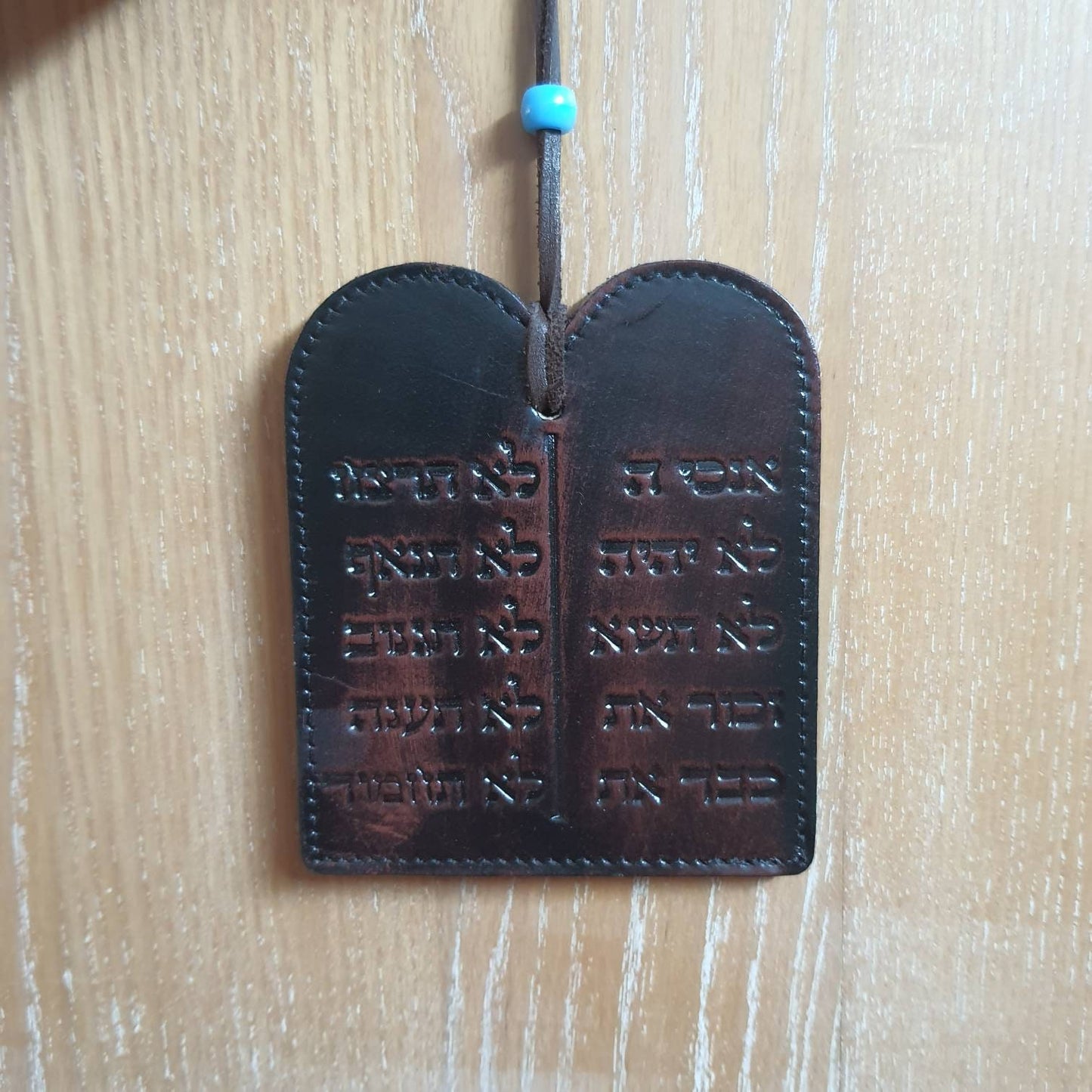 10 Commandments Jewish Leather Plate For Wall Hanging