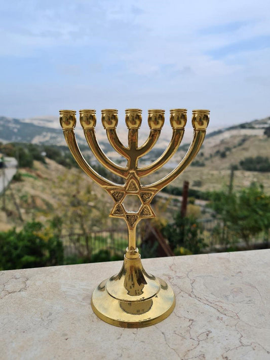 Seven Branch Menorah Candle Holder Design With Star of David 5.7 Height Made Of Brass / Copper