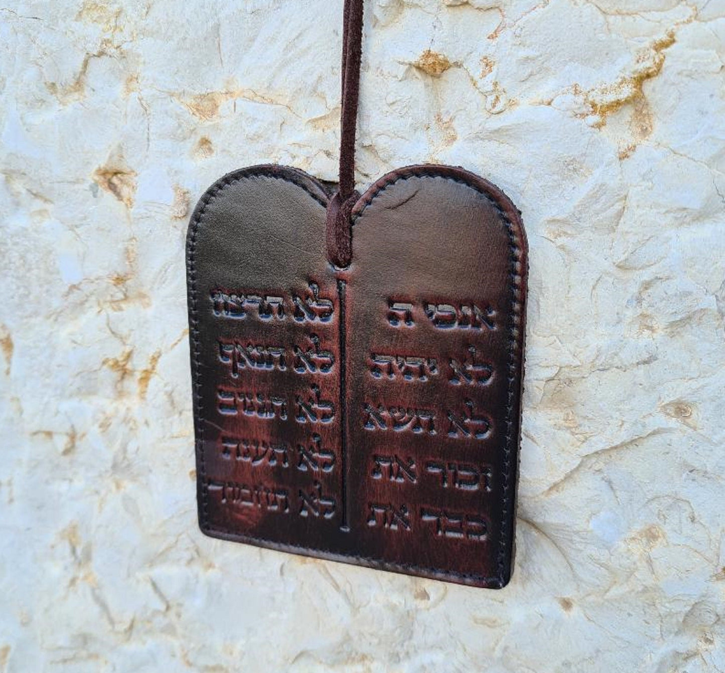 10 Commandments Jewish Leather Plate For Wall Hanging