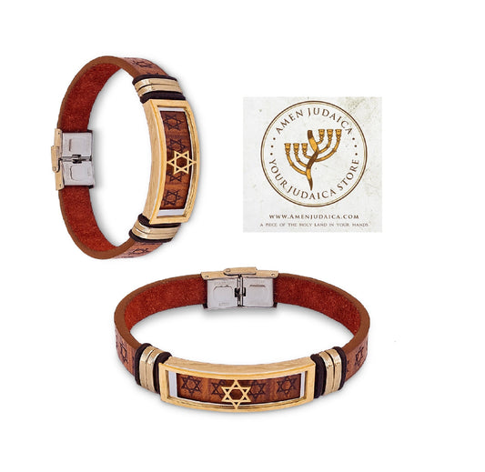 Genuine Leather Bracelet With Star Of David  **FAST shipping in USA 2-5**