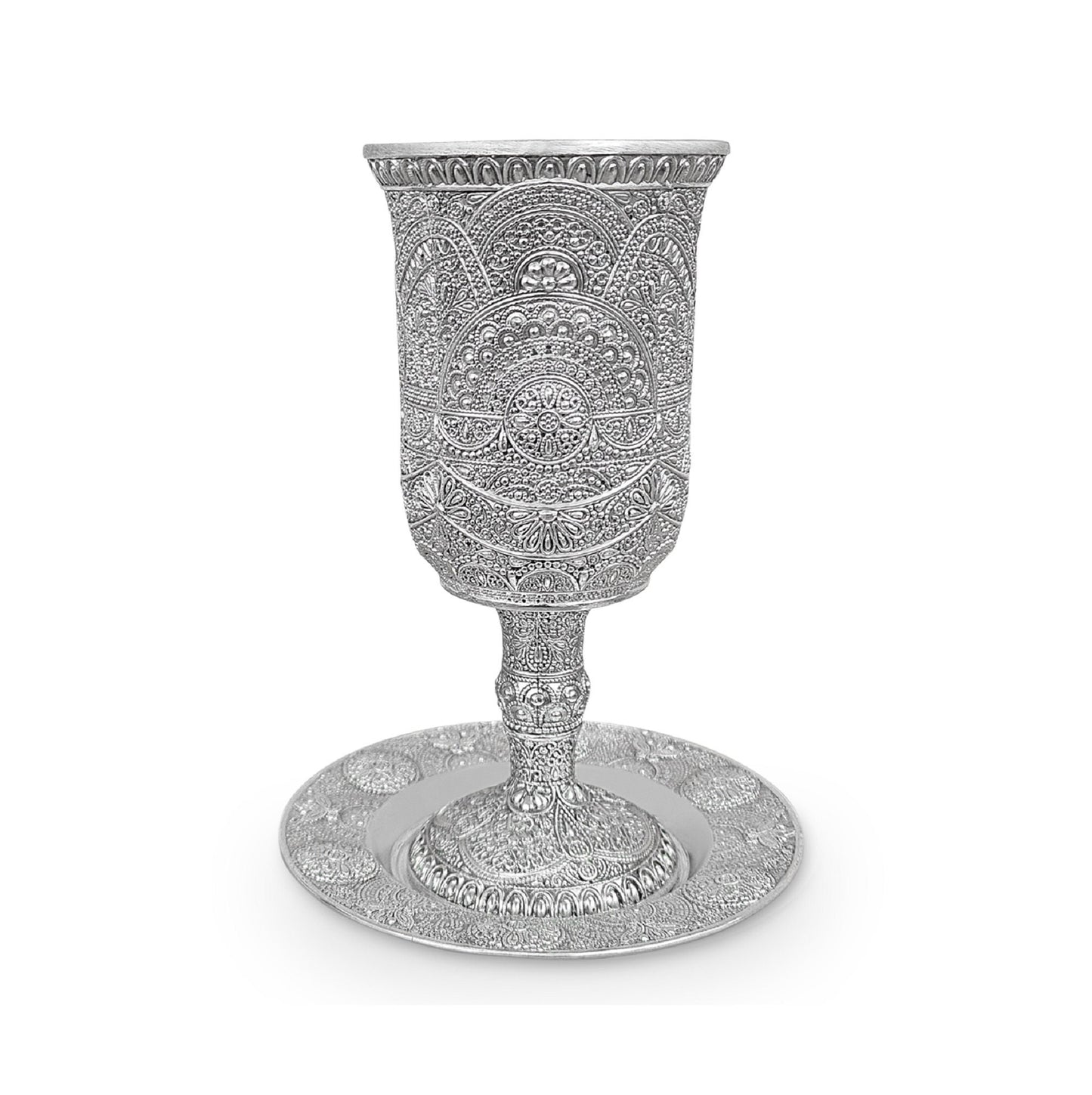 Kiddush Cup Goblet  Silver Plated & Plate Filigree Design **FAST shipping in USA 2-5**