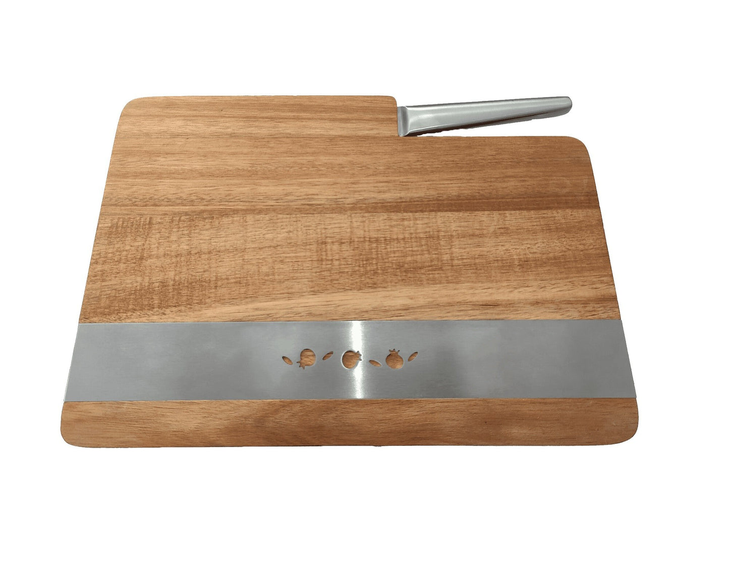 Challah Board, Wood Bread Board With Bread Knife For Shabbat Engraved With Pomegranates