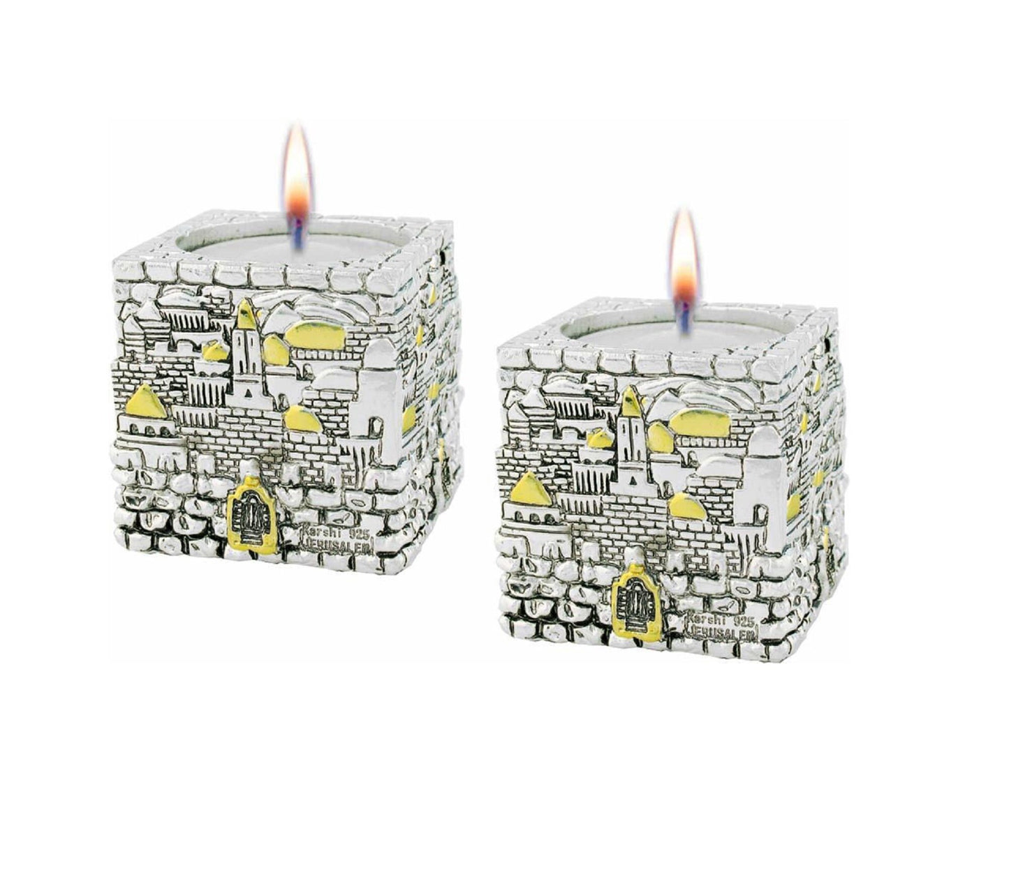 Shabbat Candle Holders Pair Of 2 Silver Plated Candle Sticks Jerusalem Design