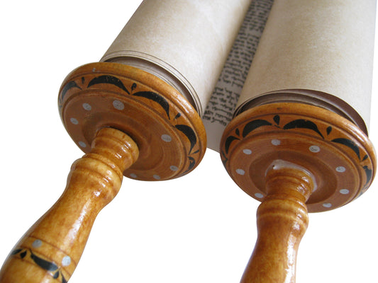 Judaica Beautiful Sefer Torah Scroll Hebrew Jewish Bible Medium Size 32 CM + Pointer (YAD)