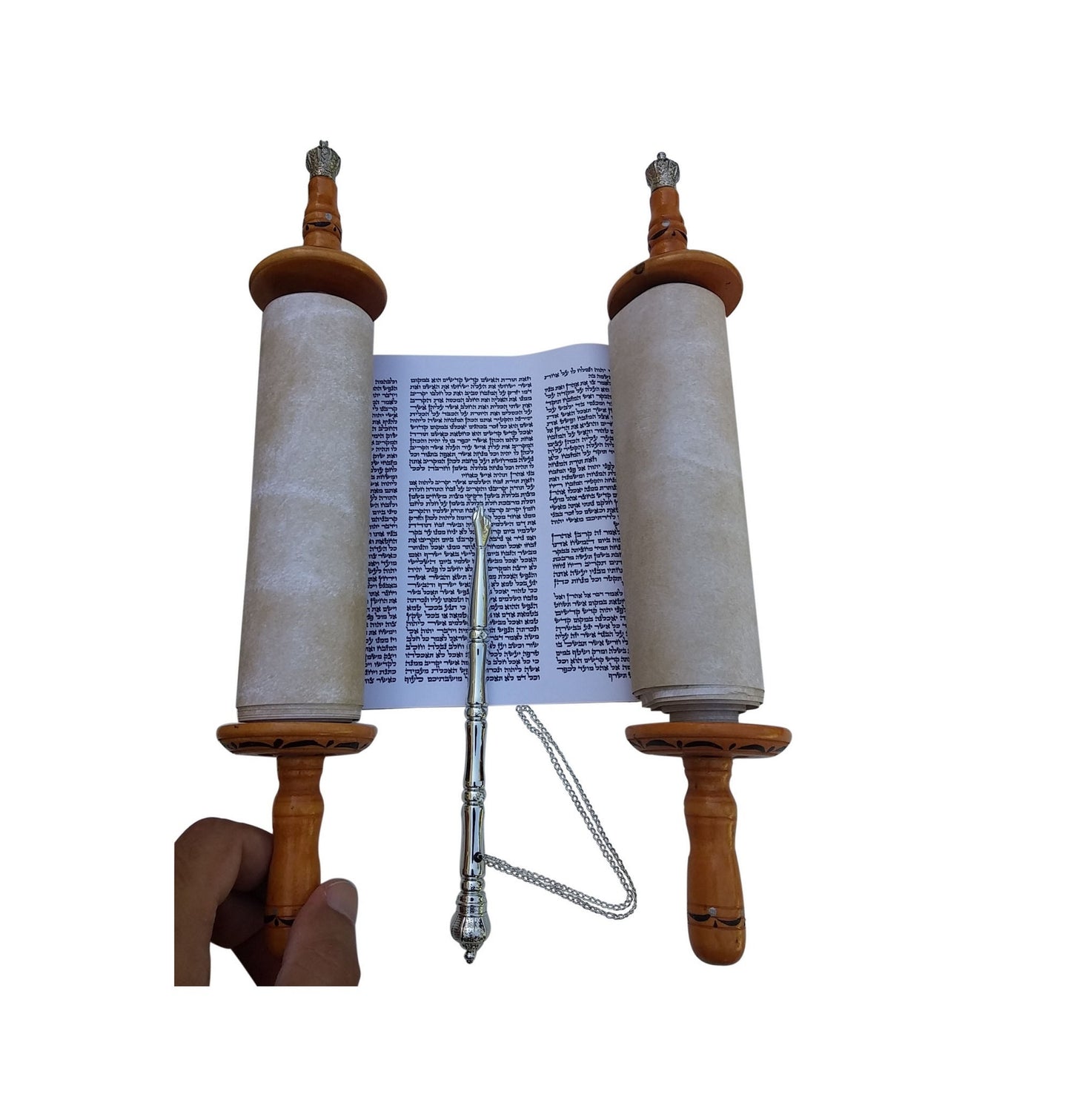 Judaica Beautiful Sefer Torah Scroll Hebrew Jewish Bible Medium Size 32 CM + Pointer (YAD)