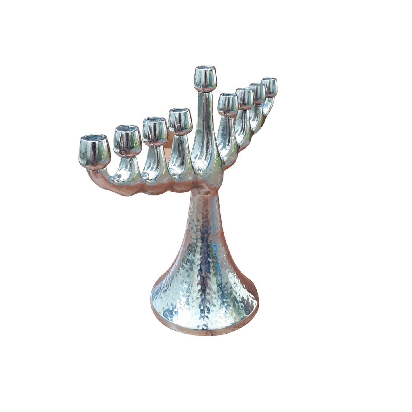 Hanukkah Menorah 7 Inch Height, Jewish Hanukkiah 9 Branch Menorah, hammered Design Hanukkiah