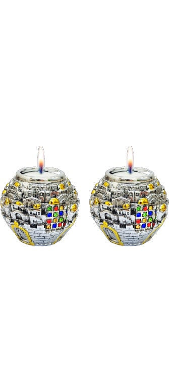 Jerusalem Balls Shabbat Candle Holders Silver Plated Pair Of 2 Candlestick Holders