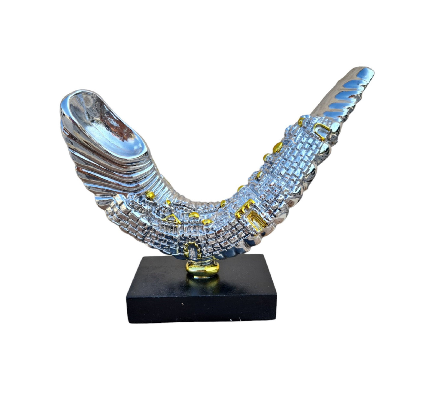 Shofar Ram Horn Figurine Decoration With jerusalem View Silver Plated 925