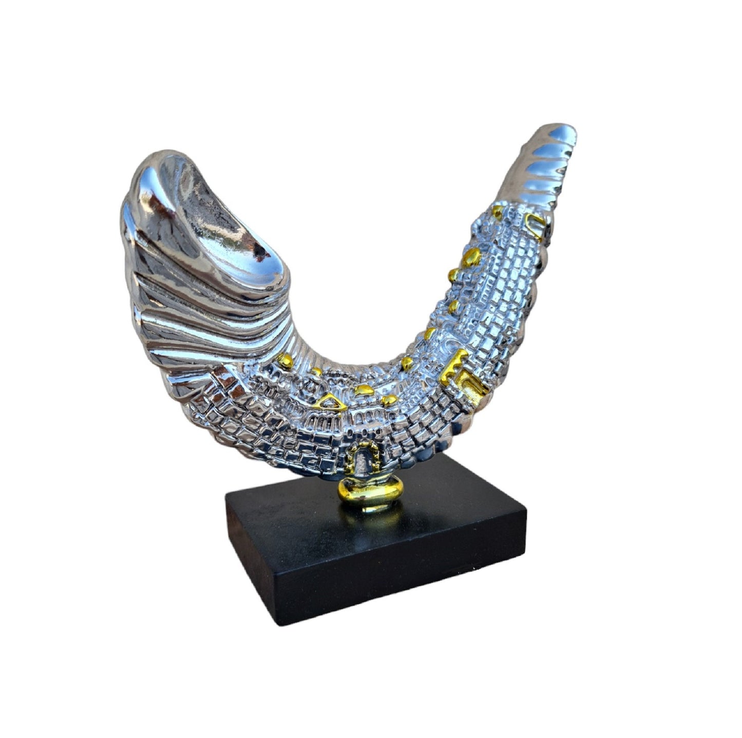 Shofar Ram Horn Figurine Decoration With jerusalem View Silver Plated 925