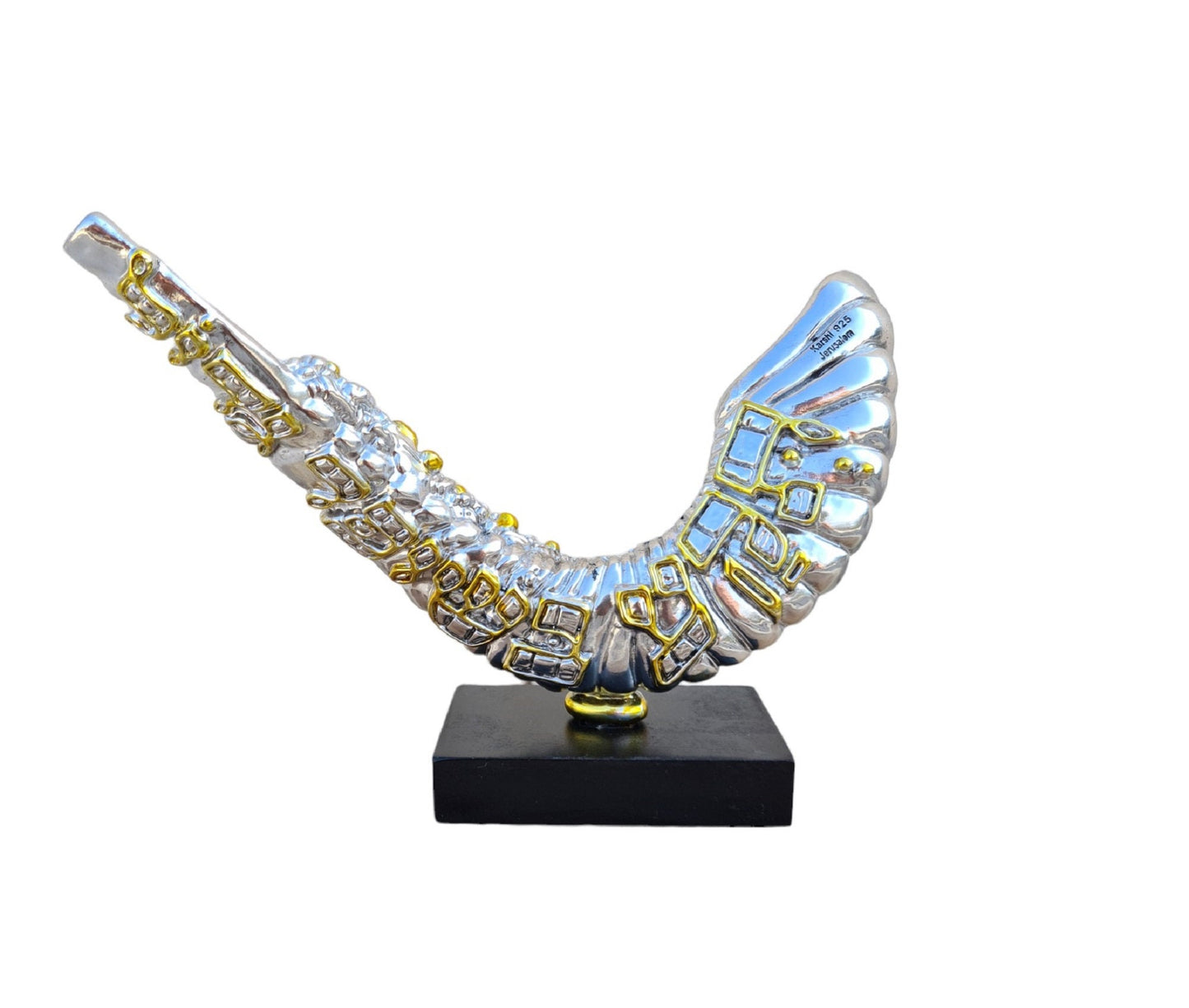 Shofar Ram Horn Figurine Decoration With jerusalem View Silver Plated 925