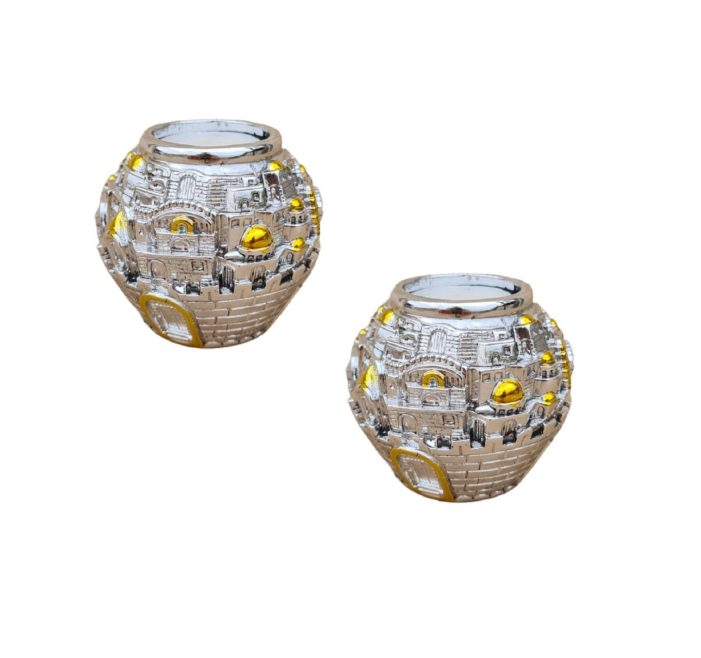 Jerusalem Balls Shabbat Candle Holders Silver Plated Pair Of 2 Candle Holders