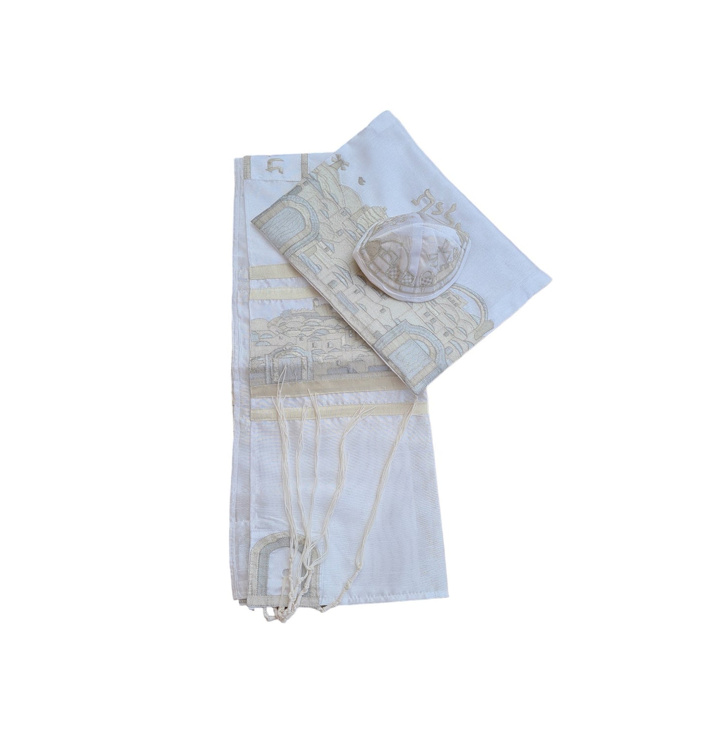 Tallit Prayer Shawl For Women 100% Kosher Embroidered With The View Of Jerusalem Include Matching Bag & yarmulka