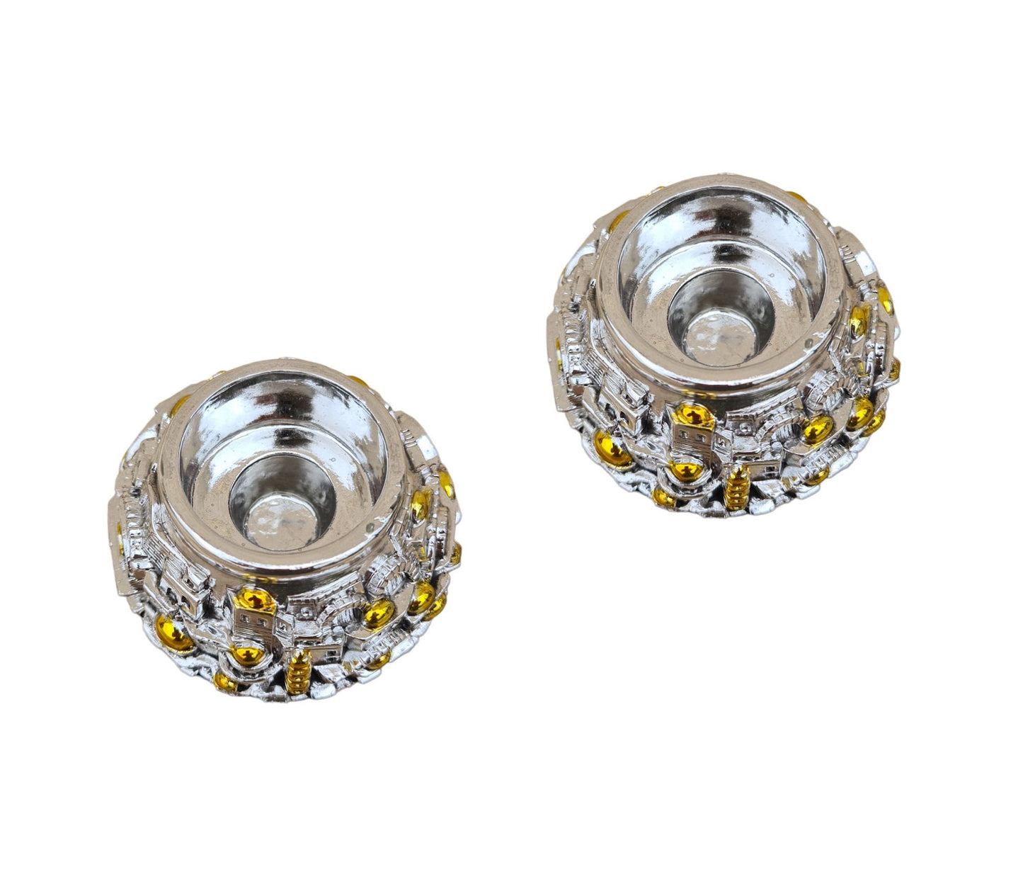 Jerusalem Balls Shabbat Candle Holders Silver Plated Pair Of 2 Candle Holders