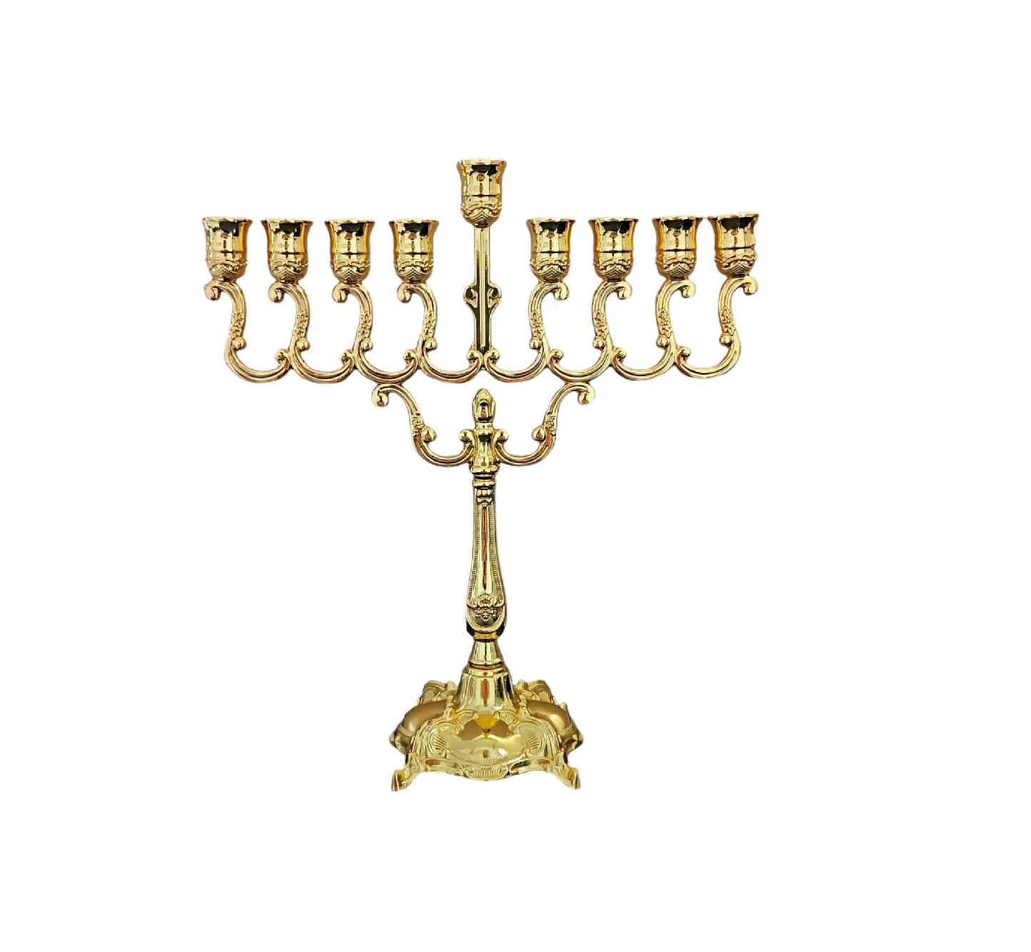 Hanukkah Menorah 9 candle Holder 7 Inch Height Hanukkiah, Gold Tone