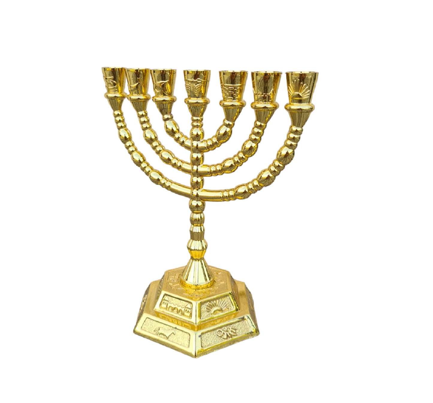 Seven Branches Menorah Candle Holders With 12 Tribes Golden Color