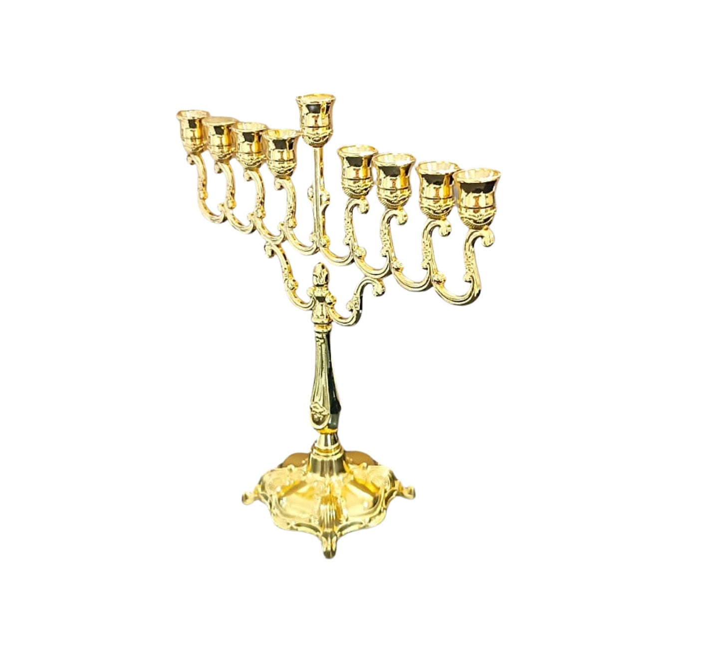 Hanukkah Menorah 9 candle Holder 7 Inch Height Hanukkiah, Gold Tone