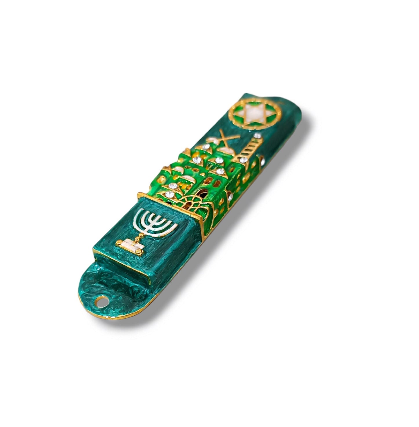 Mezuzah Case - Jerusalem Design With Menorah Door Mezuza For 7 cm Scroll