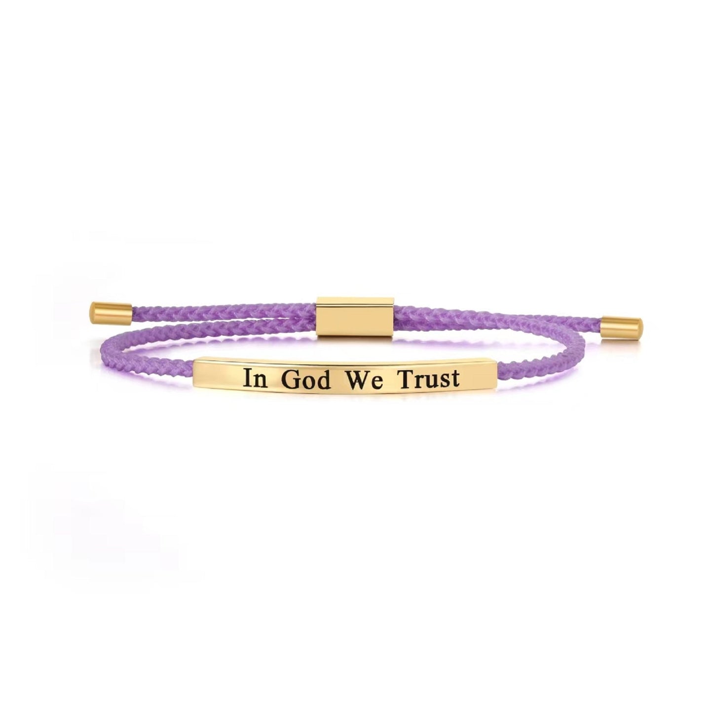 In God We Trust Wool Bracelet  Engraved on Golden Stainless Steel plate, Adjustable Size Jewish Gift **FAST shipping in USA 2-5**