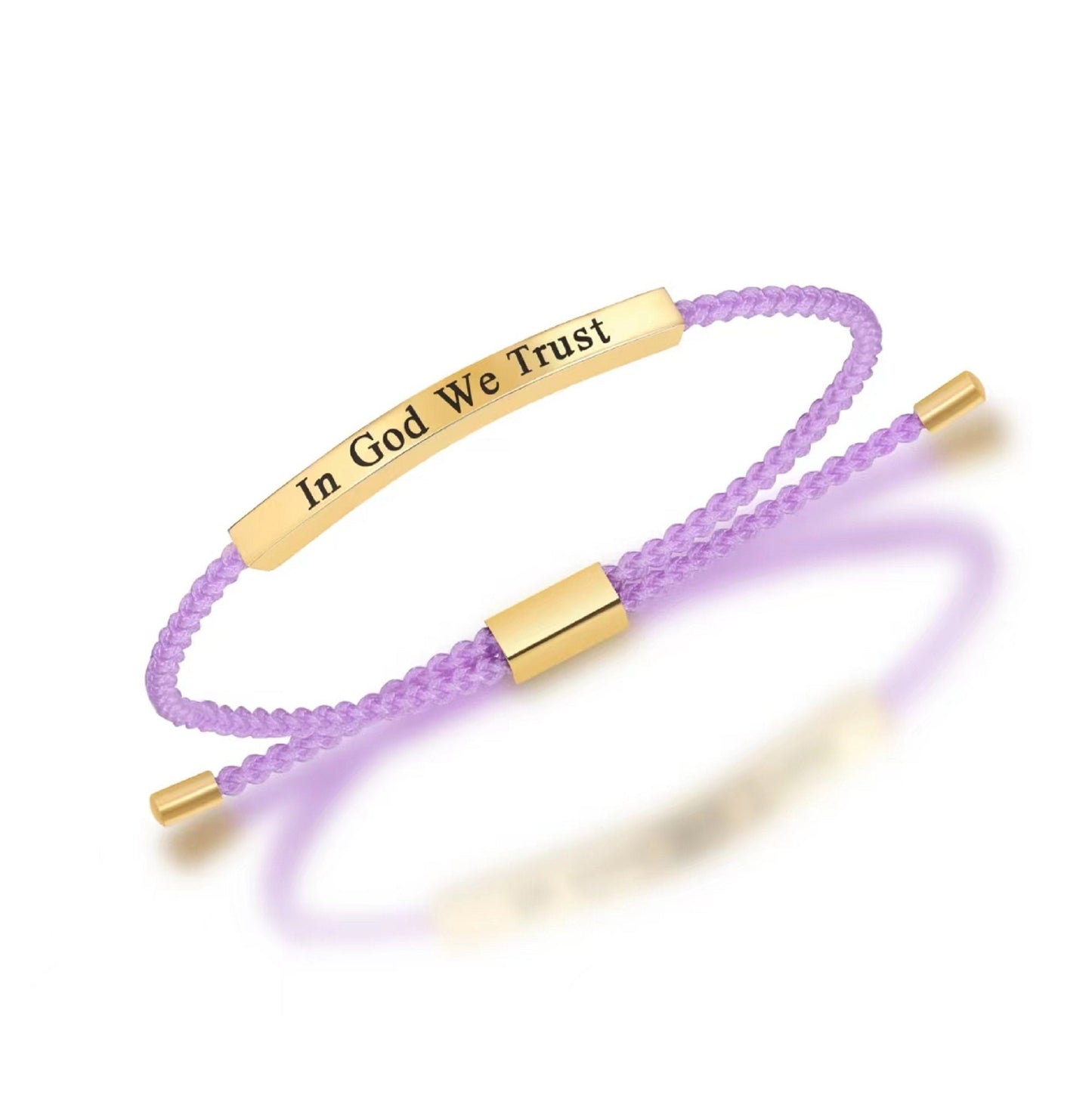 In God We Trust Wool Bracelet  Engraved on Golden Stainless Steel plate, Adjustable Size Jewish Gift **FAST shipping in USA 2-5**