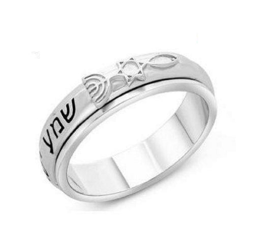 Messianic Ring With The Shema Israel Hebrew Words Engraved Spinning Ring 925 Silver