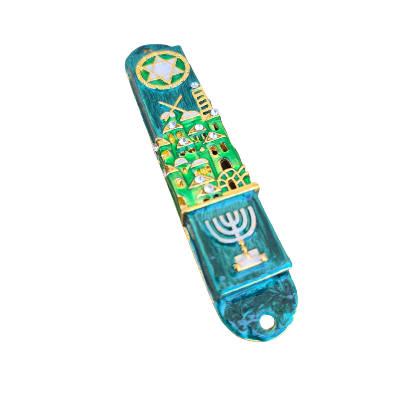 Mezuzah Case - Jerusalem Design With Menorah Door Mezuza For 7 cm Scroll