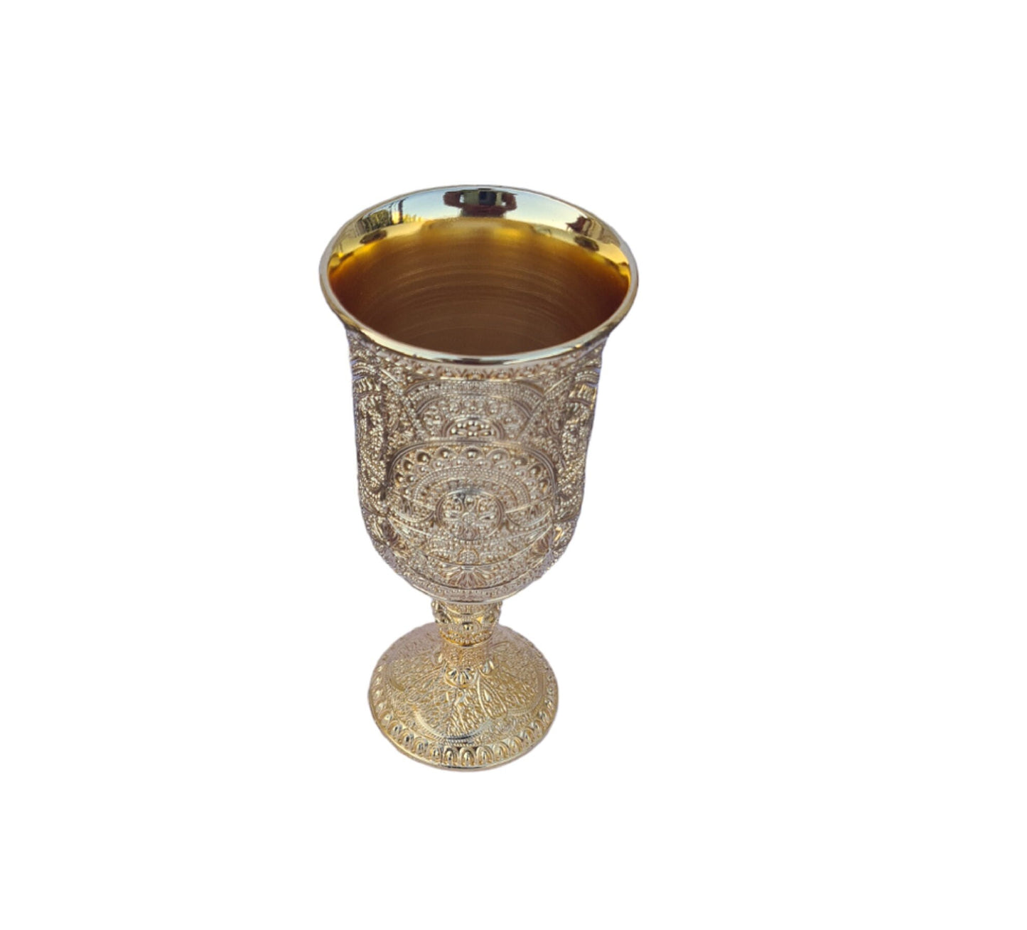 Kiddush Cup Goblet for Jewish Shabbat And Holidays Gold Plated & Plate Filigree Design