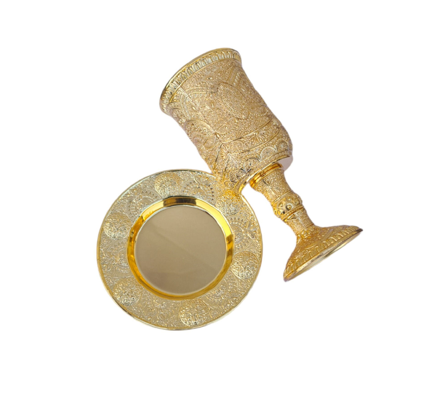 Kiddush Cup Goblet Gold Plated & Plate Filigree Design