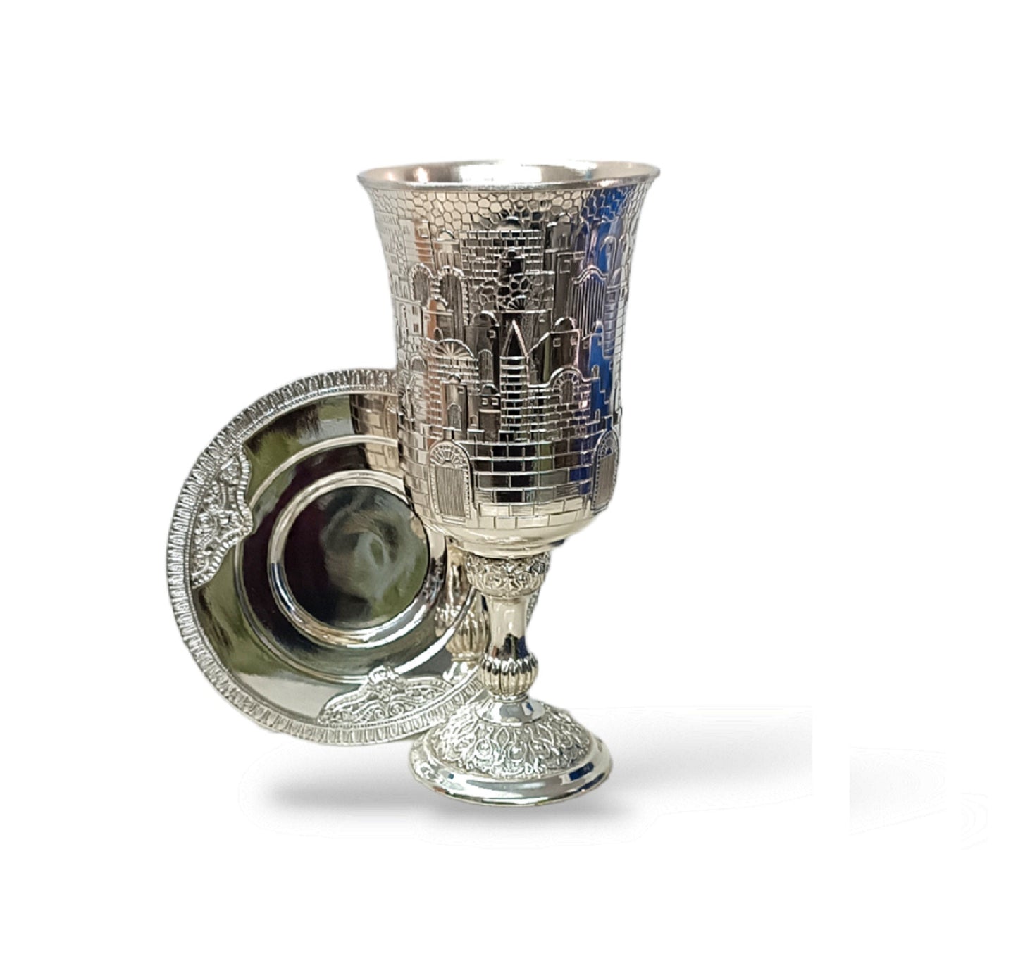 Big Kiddush Cup Goblet Elijah the prophet Silver Plated for Shabbat kiddush ceremony