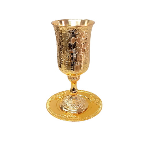 Big Kiddush Cup Elijah the prophet Gold Plated,Passover Elijah Cup