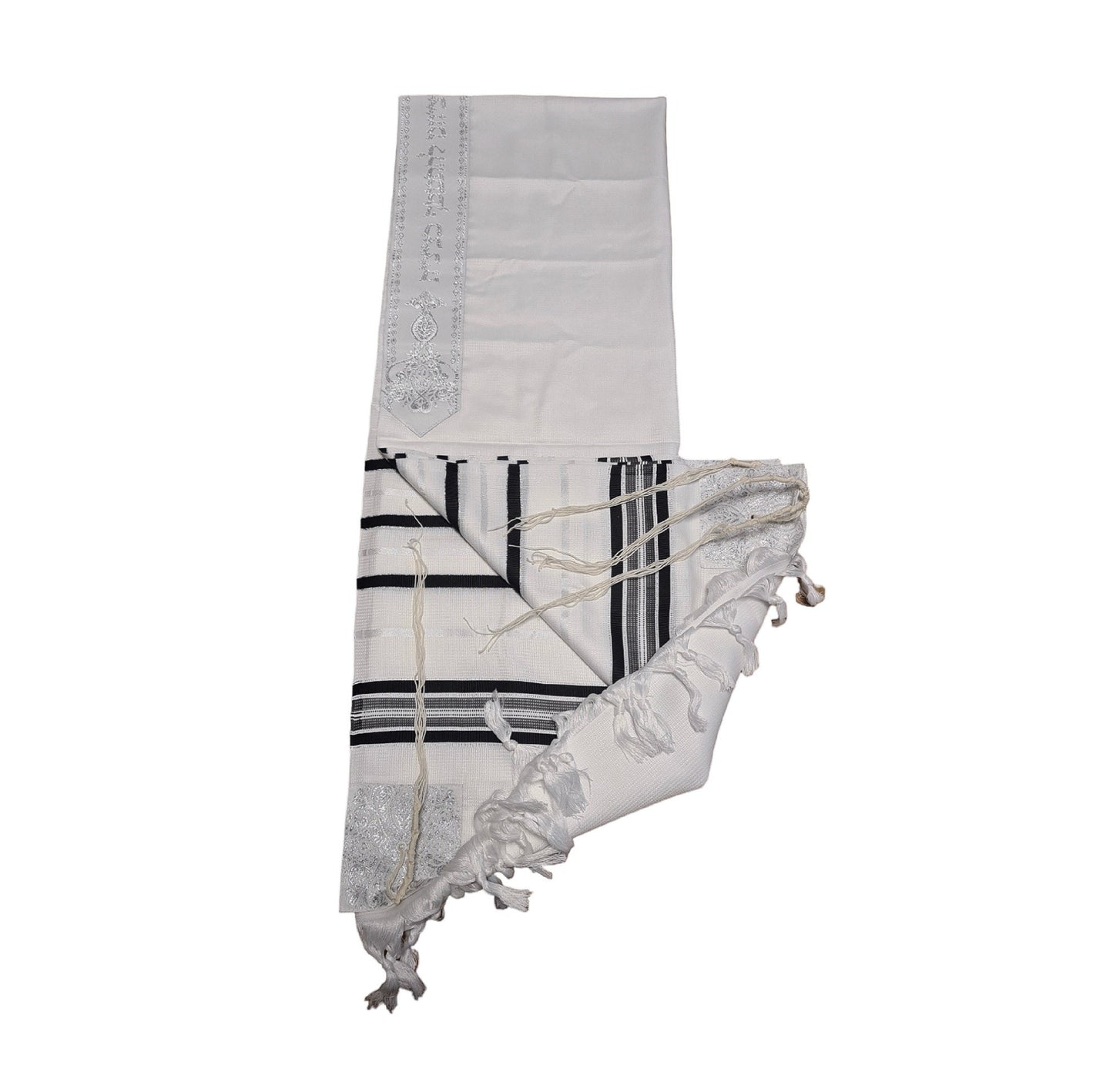 Jewish Tallit For Bar Mitzvah / Wedding Men Prayer Shawl 100% Kosher, Black/Silver  Stripes Tallis Made In Israel