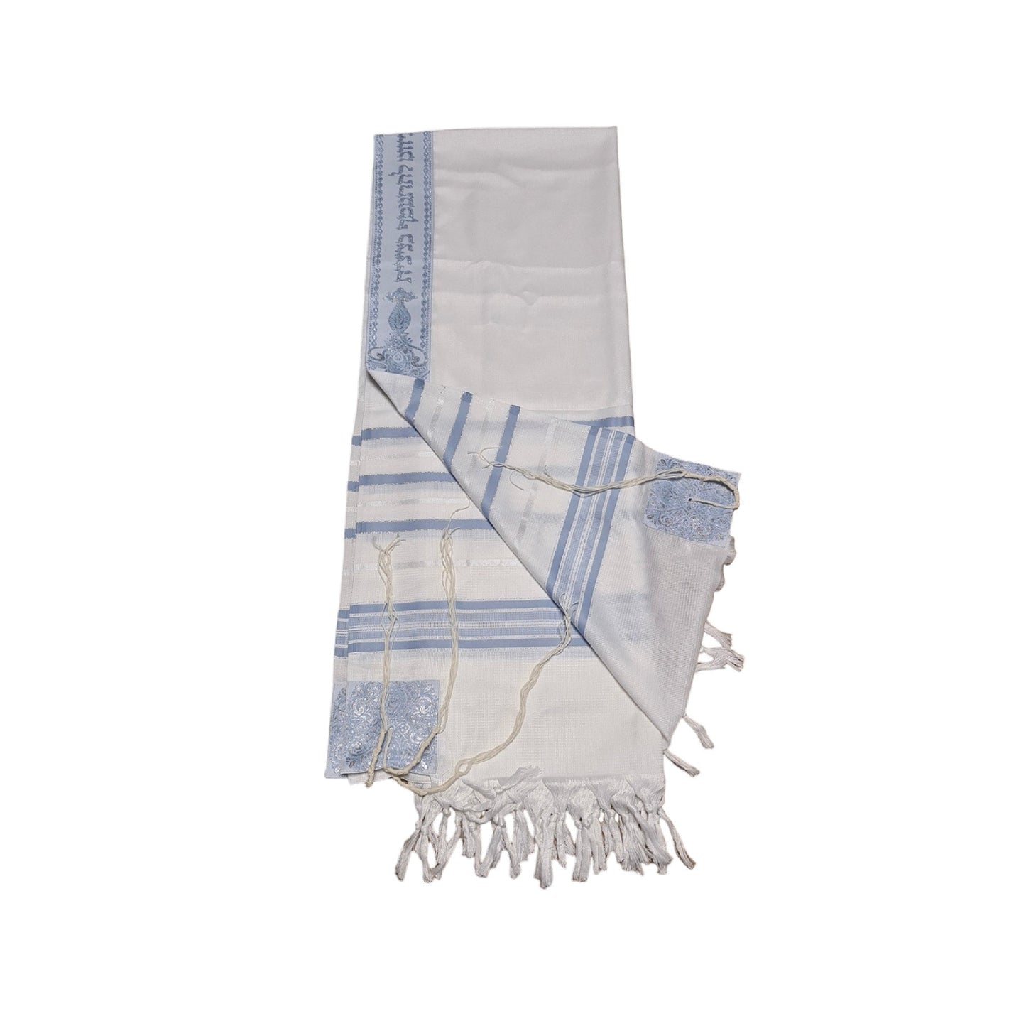 Jewish Tallit For Bar Mitzvah / Wedding Men Prayer Shawl 100% Kosher, Light Blue/Silver Stripes Tallis Made In Israel