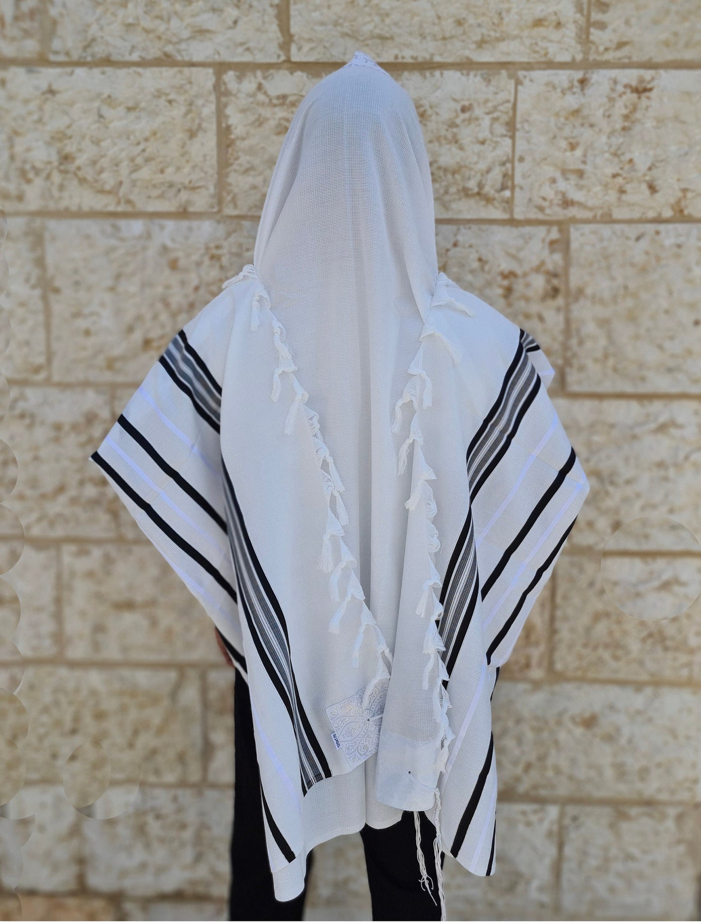 Jewish Tallit For Bar Mitzvah / Wedding Men Prayer Shawl 100% Kosher, Black/Silver  Stripes Tallis Made In Israel