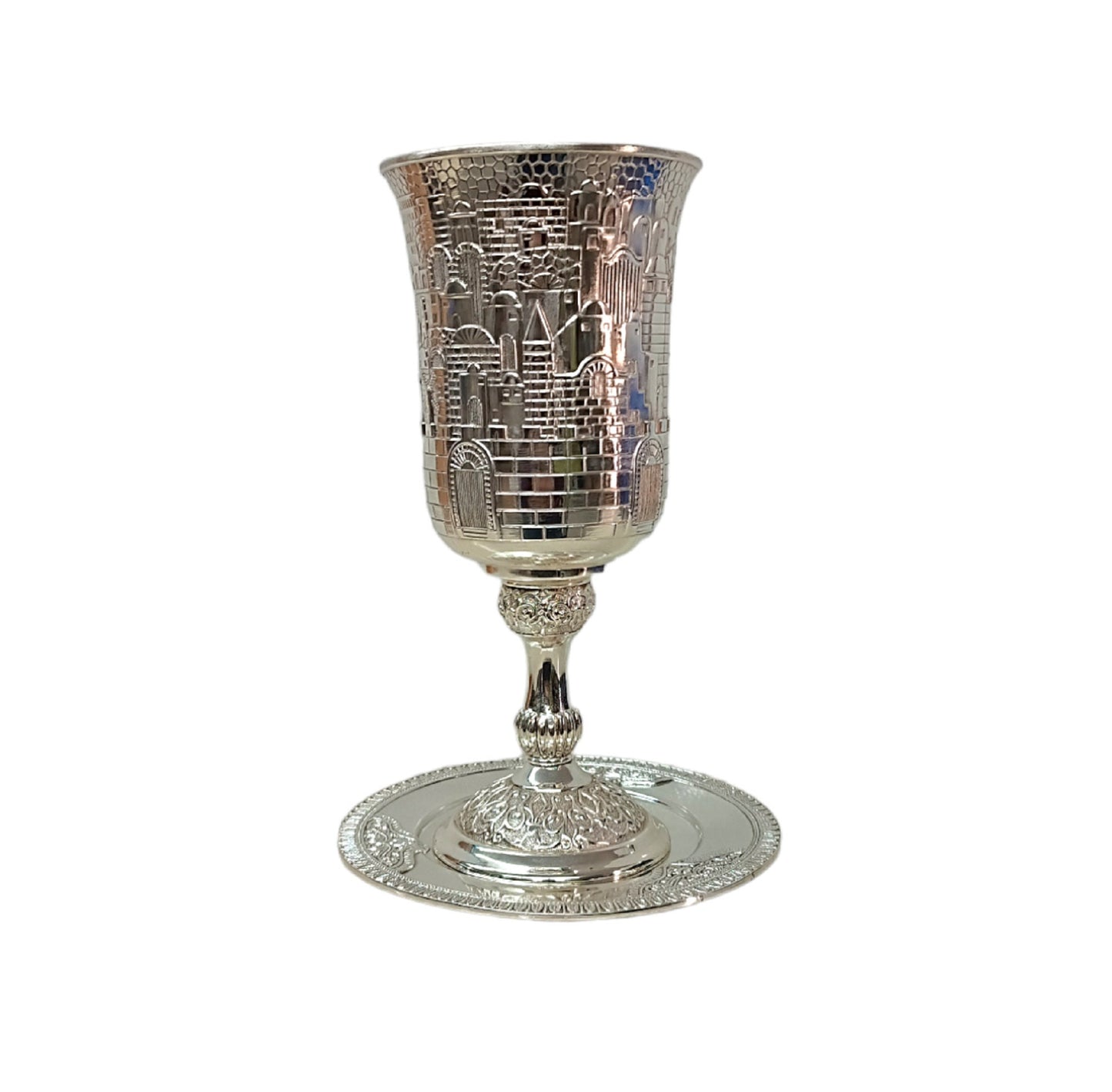 Big Kiddush Cup Goblet Elijah the prophet Silver Plated for Shabbat kiddush ceremony