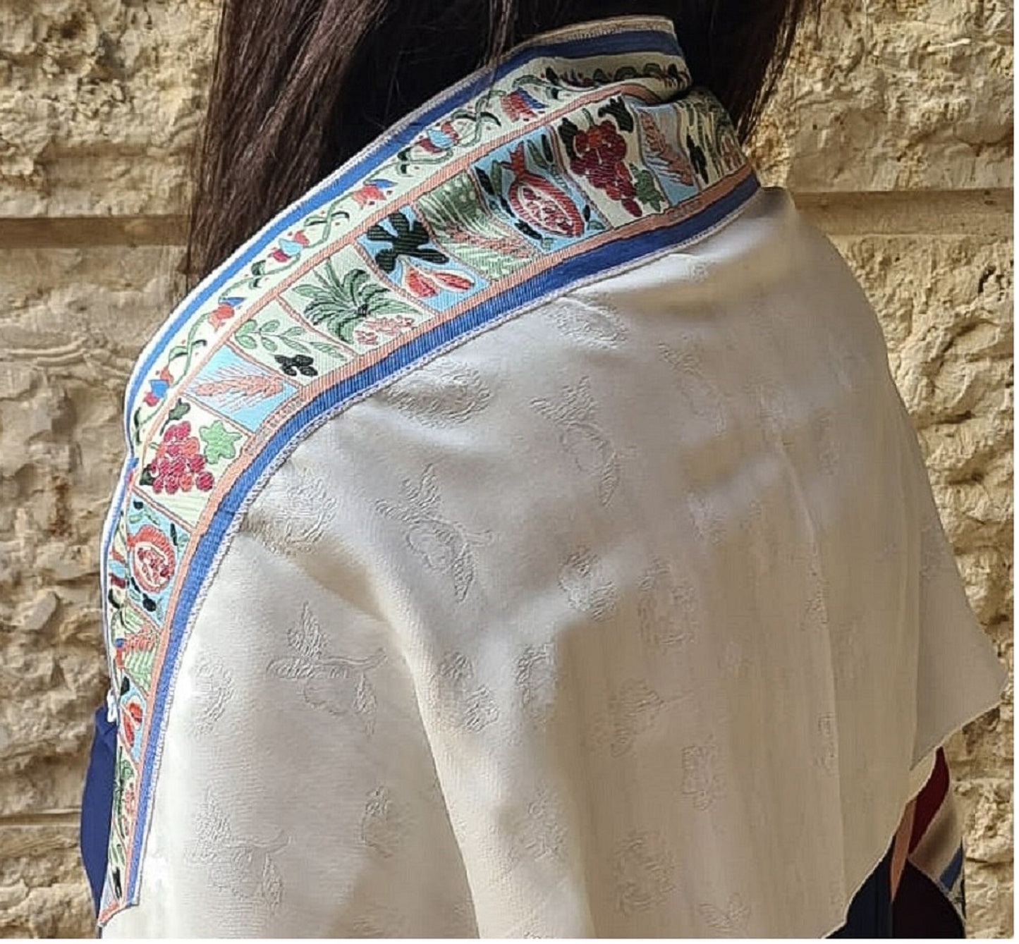 Tallit Prayer Shawl for Women Seven Species Design Kosher Women Bat Mitzvah Tallit Made In Israel By Talitania